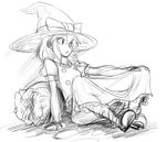  bad_id bad_pixiv_id greyscale hat kirisame_marisa monochrome simple_background solo space_jin touhou white_background witch_hat 