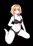  :o akenoin_soumon alice_margatroid black_background blonde_hair blue_eyes bra breasts cleavage hairband kneeling medium_breasts open_mouth panties solo touhou underwear underwear_only 