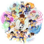  amagi_daichi aoyama_shunsuke ball blue_hair brown_hair everyone glasses goalkeeper goggles hamano_kaiji hayami_tsurumasa headband ichino_nanasuke inazuma_eleven_(series) inazuma_eleven_go kageyama_hikaru kariya_masaki kirino_ranmaru kurama_norihito kurumada_gouichi lightning_bolt long_hair male_focus matsukaze_tenma multiple_boys nishiki_ryouma nishizono_shinsuke open_mouth pink_hair purple_hair raimon raimon_soccer_uniform riho sangoku_taichi shindou_takuto soccer_ball soccer_uniform sportswear telstar tsurugi_kyousuke 