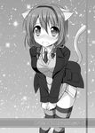  animal_ears blush cosplay embarrassed endori furutani_himawari greyscale lynette_bishop lynette_bishop_(cosplay) monochrome necktie no_pants sky solo star star_(sky) starry_sky strike_witches striped striped_legwear tail thighhighs world_witches_series yuru_yuri 