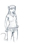  &lt;3 anthro belt chest_tuft cute female fur hair jeans looking_at_viewer mammal mouse oonami pose rodent sketch smile solo tuft 