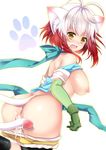  animal_ears antenna_hair ass bad_id bad_pixiv_id blush breasts cat_ears cat_paws cat_tail cum cum_on_body cum_on_breasts cum_on_upper_body cumdrip elbow_gloves fang gloves green_gloves highres large_breasts multicolored_hair nipples open_mouth pascal paws red_hair scarf short_hair simple_background solo sumomo_(peach-breath) tail tales_of_(series) tales_of_graces tears two-tone_hair white_background white_hair yellow_eyes 