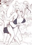  1girl animal_ears bikini bikini_aside blush breasts chibi clothed_sex dog_days doggystyle eclair_martinozzi fox_ears fox_tail hair_ribbon hetero highres large_breasts male_swimwear monochrome noir_vinocacao open_mouth ponytail ribbon saliva sex shinku_izumi side-tie_bikini sketch sleeping swim_trunks swimsuit swimwear tail tooya_daisuke wet yukikaze_panettone 