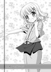  bow cosplay endori fang greyscale hanasaku_iroha japanese_clothes kissuisou_uniform long_hair monochrome nakai_(waitress) oomuro_sakurako solo yuru_yuri 