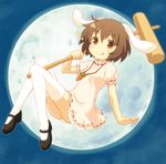  :q animal_ears blush brown_hair bunny_ears carrot carrot_necklace dress full_moon holding inaba_tewi jewelry kine mallet mary_janes moon necklace pendant red_eyes shoes short_hair smile solo sparkle thighhighs tongue tongue_out touhou white_legwear yamasan zettai_ryouiki 