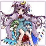  ass bare_legs bent_over blonde_hair blue_eyes blue_hair bow child cirno crystal daiyousei flandre_scarlet green_eyes green_hair hair_bow hat long_hair multiple_girls nanashii_(soregasisan) patchouli_knowledge purple_eyes red_eyes short_hair smile touhou under_clothes wings 