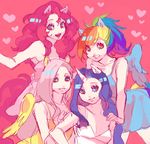  animal_ears bare_shoulders fluttershy friends heart horn matsusaka multicolored multicolored_hair multiple_girls my_little_pony my_little_pony_friendship_is_magic personification pink_background pink_hair pinkie_pie ponytail purple_hair rainbow_dash rainbow_hair rarity wings 