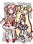  bare_shoulders blazblue blonde_hair blush bow chibi crossover gloves hair_bow hairband kaname_madoka long_hair low-tied_long_hair magical_girl mahou_shoujo_madoka_magica multiple_girls mumu_(spitfire) pink_eyes pink_hair platinum_the_trinity pleated_skirt puffy_short_sleeves puffy_sleeves quad_tails seiyuu_connection short_hair short_sleeves short_twintails skirt smile thighhighs twintails two_side_up very_long_hair white_gloves white_legwear yuuki_aoi 