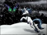  blue_eyes cutie_mark duo equine feral friendship_is_magic fur hair horn horse inuhoshi-to-darkpen king_sombra_(mlp) magic male mammal multi-colored_hair my_little_pony pony red_eyes scarf shadow shining_armor_(mlp) snow two_tone_hair unicorn white_fur 