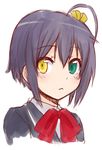  :&lt; ahoge bad_id bad_pixiv_id black_hair blush bow chuunibyou_demo_koi_ga_shitai! ha-ru hair_ribbon heterochromia no_eyepatch one_side_up portrait ribbon school_uniform solo takanashi_rikka 