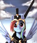  armor cloud colored crest edit equine female feral friendship_is_magic galea greatsword hair helmet horse mammal melee_weapon multi-colored_hair my_little_pony outside pegasus pony ponykillerx portrait purple_eyes rainbow_dash_(mlp) rainbow_hair signature sky solo sword weapon wings 