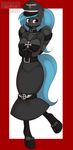  anthro anthrofied armbinder ball_gag bdsm blue_hair bondage boots bound breasts brown_eyes clothing collar equine female friendship_is_magic gag hair hat horse iron_cross kloudmutt mammal my_little_pony pegasus plain_background pony solo standing straps wings 