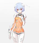  arakawa_(aintnoroom) ayanami_rei bad_id bad_pixiv_id blue_hair bodysuit covered_navel evangelion:_2.0_you_can_(not)_advance hair_ornament hand_on_own_chest navel neon_genesis_evangelion orange_bodysuit plugsuit rebuild_of_evangelion red_eyes ribs see-through short_hair solo test_plugsuit white_bodysuit 
