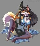  blue_eyes breasts canine cassandra collar female fluffy_tail fox guitar hair looking_at_viewer magolobo mammal solo 