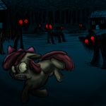  ambiguous_gender apple_bloom_(mlp) chirpings creepy cub equine female feral friendship_is_magic glowing glowing_eyes group horse mammal my_little_pony nightmare_fuel pony red_eyes running scared story_of_the_blanks teats undead watching young 
