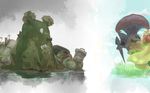  bowtie escavalier garbodor gen_5_pokemon grass lilligant no_humans pokemon pokemon_(creature) reflection trash water zhiken 