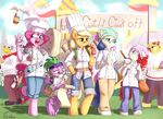  anthro anthrofied applejack_(mlp) atryl avian blonde_hair blue_eyes bonbon_(mlp) chef clothed clothing cook cub derpy_hooves_(mlp) dragon equine eyewear facial_hair female food freckles friendship_is_magic fur glasses green_eyes group gryphon gustave_le_grand_(mlp) hair hammer headband horn horse male mammal muffin mustache my_little_pony orange_fur outside pegasus pink_fur pink_hair pinkie_pie_(mlp) pony pony_joe_(mlp) purple_eyes quill red_hair siden spike_(mlp) thumb_up thumbs_up twist_(mlp) two_tone_hair unicorn white_fur wings yellow_eyes young 