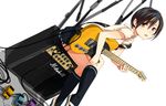  amplifier dutch_angle fender fujita_(condor) guitar instrument marshall original pleated_skirt short_hair simple_background sitting skirt solo telecaster yellow_eyes 