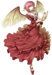  alternate_costume bad_perspective bird_wings breasts choker cleavage cross dress error highres jewelry medium_breasts mystia_lorelei nail_polish no_hat no_headwear older pink_hair platform_footwear red_dress red_eyes ring ruukii_drift short_hair solo touhou wings 