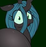  butt changeling equine female feral friendship_is_magic green_background green_eyes green_hair hair horn horse long_hair looking_at_viewer looking_back mammal my_little_pony plain_background pony queen_chrysalis_(mlp) solo zev 