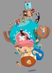  2girls brook carry carrying climb franky hat monkey_d_luffy multiple_boys multiple_girls nami nami_(one_piece) nico_robin one-eyed one_piece perch pirate roronoa_zoro sanji sitting size_difference tony_tony_chopper trafalgar_law usopp x_(symbol) 