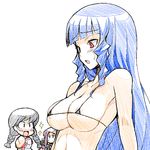  bikini blue_hair blush breasts chibi chibi_inset fukakusa_wakaba ichinomiya_ouka jinaida kimura_saeka large_breasts long_hair mechazinaida micro_bikini multiple_girls power_pro_kun_pocket power_pro_kun_pocket_13 red_eyes swimsuit 