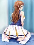  4423 ass bare_shoulders blue_panties brown_eyes brown_hair cheerleader chuunibyou_demo_koi_ga_shitai! highres light_smile looking_back nibutani_shinka panties sitting skirt solo underwear wariza 