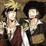  2boys blonde_hair brown_hair costume hat male male_focus marco multiple_boys one_piece pirate scar thatch whitebeard_pirates 