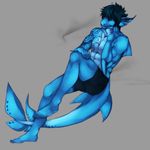  anthro biceps black_hair blue_eyes blue_skin boxers clothed clothing fish gilian hair half-dressed male marine muscles ookami-kun pecs pose shark shorts solo tattoo teeth topless trunks trunks_(clothing) underwear 