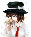  ^_^ blonde_hair brown_eyes brown_hair candy closed_eyes dress_shirt finger_puppet food hat heart katari maribel_hearn multiple_girls neckerchief open_mouth puppet shirt skirt smile star touhou upper_body usami_renko 