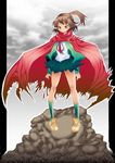  asahina_samidare bad_id bad_pixiv_id brown_hair cape hoshi_no_samidare kuzu_kow red_cape skirt smile solo 