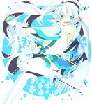  detached_sleeves hall_jion hatsune_miku long_hair necktie open_mouth scarf skirt snowflakes solo thighhighs twintails very_long_hair vocaloid yuki_miku 