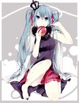  apple aqua_hair aqua_nails bad_id bad_pixiv_id barefoot blue_eyes crown food fruit hatsune_miku long_hair moegi0926 nail_polish sitting skirt snow_white solo toenail_polish twintails very_long_hair vocaloid 