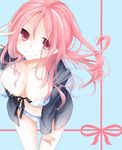  bad_id bad_pixiv_id bra breasts cleavage kuroko_no_basuke large_breasts moegi0926 momoi_satsuki no_pants panties pink_eyes pink_hair smile solo underwear 