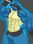  anthro anthrofied beefcake bicep biceps big big_muscles bulge canine giant hot huge lucario male mammal muscleartguy muscles nintendo open_mouth pecs pok&#233;mon pok&#233;morph pok&eacute;mon red_eyes solo video_games 