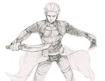  archer dual_wielding fate/stay_night fate_(series) graphite_(medium) holding kanshou_&amp;_bakuya male_focus monochrome sake_(kadai) solo sword traditional_media weapon 