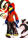  acethebigbadwolf anthro arrow avian baggy_pants beak bird brian color falcon feathers graffiti hi_res hoodie male smile solo standing talons yellow_eyes 