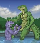  2012 alligator balls cum dinosaur erection gay male nude open_mouth oral orgasm penis pool reptile scalie tojo_the_thief 