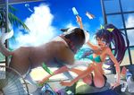  absurdres animal antenna_hair arm_up bandaid bandaid_on_knee bare_legs bare_shoulders barefoot bikini bikini_under_clothes black_hair blue_eyes bottle bracelet breasts cameo cellphone cloud cup day dog earbuds earphones earrings electric_fan fang feet flip-flops food fruit ganaha_hibiki haimerejzero hair_ribbon hamster hamuzou highres hoop_earrings ice idolmaster idolmaster_(classic) inumi iphone jewelry long_hair magazine medium_breasts one_eye_closed open_mouth phone ponytail popsicle revision ribbon sandals shoes short_hair single_shoe size_difference sky smartphone solo st_bernard swimsuit swimsuit_under_clothes toenails toes water_bottle watermelon wind_chime 