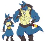  beefcake bicep biceps big blush giant hot huge lucario male muscleartguy muscles nintendo pecs plain_background pok&#233;mon pok&eacute;mon red_eyes size_difference smirk spikes video_games white_background 