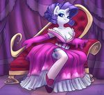  anthro anthrofied atryl blue_eyes cleavage clothed clothing cutie_mark equine female friendship_is_magic fur gloves horn horse looking_at_viewer mammal my_little_pony pony rarity_(mlp) sheer_stockings signature sitting solo thigh_socks translucent transparent_clothing unicorn white_fur 