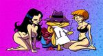  2009 abstract_background all_fours black_hair blush bra breasts eyewear female fez g-string gianmac glasses hair hat human kneeling long_hair male mammal morocco_mole navel orange_hair secret_squirrel secret_squirrel_show smile smirk spy underwear 