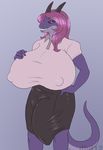  anthro aria_(walnut225) big_breasts big_penis breasts bulge clothing dbd dickgirl dragon hair horn huge_breasts intersex looking_at_viewer penis purple_hair solo walnut225 