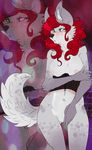  blush breasts canine corset covering dog female fluffy_tail hair looking_at_viewer mammal nipples red_hair solo 