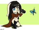  2012 anthro big_breasts breasts bunnyta_bunzales butterfly camera chevi clothing facial_piercing female hair heterochromia insect lagomorph lip_piercing long_hair nose_piercing piercing plain_background rabbit skirt 