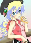  1girl blush can cloud_hair earrings food hair_ornament hat jewelry lich_(1597231) long_hair looking_at_viewer multicolored_hair nia_teppelin solo taiyaki tengen_toppa_gurren_lagann two-tone_hair wagashi 