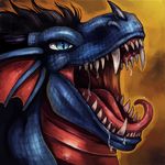  black_hair blue blue_eyes blue_skin dragon eye fangs frills hair horn invalid_color mane mawshot open_mouth portrait salthanath scalie solo tongue tongue_out vorelord 