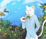  cat classy eyes_closed feline garden happy male mammal ngo solo tea unknown_artist 