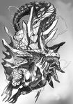  grey_background greyscale lagiacrus monochrome monster monster_hunter monster_hunter_3 no_humans scales senomoto_hisashi simple_background 