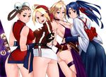  anger_vein ass bandana bare_shoulders bell blonde_hair blue_hair blue_hakama bonne_jenet braid breasts brown_hair chinese_clothes choker cleavage dougi earrings fatal_fury fingerless_gloves gloves hair_bell hair_ornament hair_rings hakama headband japanese_clothes jewelry king_(snk) large_breasts li_xiangfei malin mark_of_the_wolves medium_breasts miniskirt multiple_girls no_panties panties pencil_skirt ponytail ryuuko_no_ken shiranui_mai side_slit skirt snk the_king_of_fighters thigh_strap toudou_kasumi twin_braids underwear v yuri_sakazaki zonda_(solid_air) 